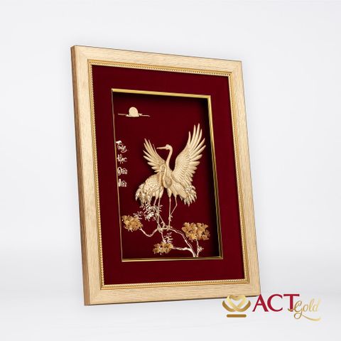 Quà tặng Tranh Đôi Chim Hạc dát vàng 24k ACT GOLD ISO 9001:2015