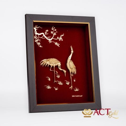 Quà tặng tranh Đôi Chim Hạc dát vàng 24k ACT GOLD ISO 9001:2015 (Mẫu3)