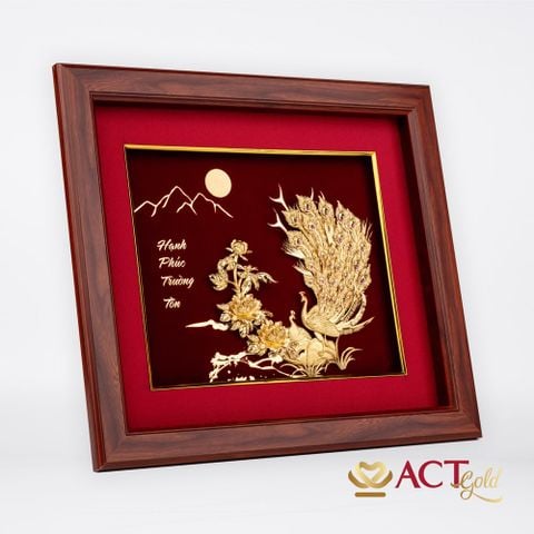 Quà tặng tranh Đôi Chim Công dát vàng 24k ACT GOLD ISO 9001:2015 (mẫu 18)