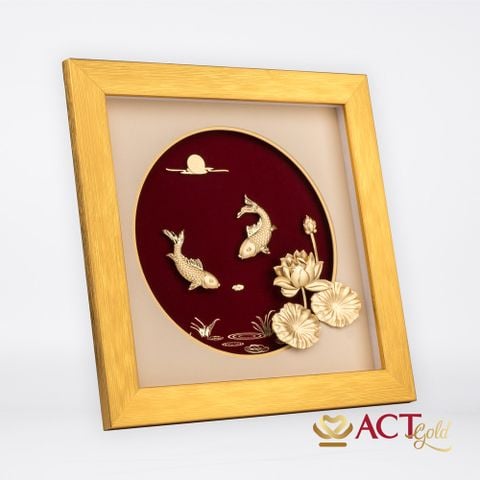Quà tặng tranh Cá Chép Hoa Sen dát vàng 24k ACT GOLD ISO 9001:2015