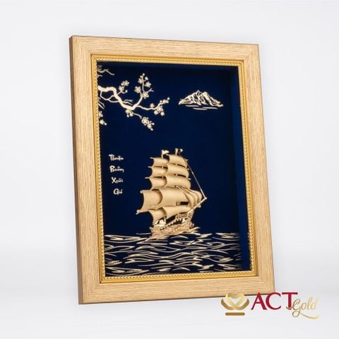 Quà tặng tranh Thuyền dát vàng 24k ACT GOLD ISO 9001:2015
