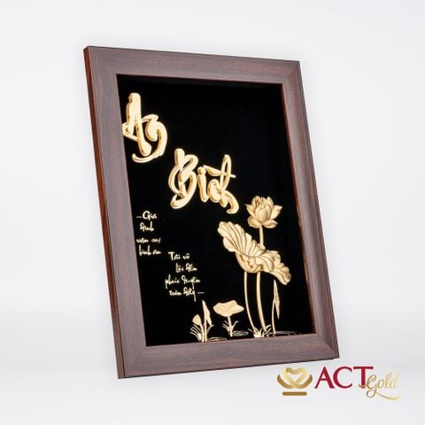 Quà tặng Tranh Chữ An Bình Hoa Sen dát vàng 24k ACT GOLD ISO 9001:2015