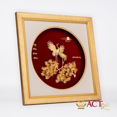 Quà tặng Tranh Tùng Hạc dát vàng 24k ACT GOLD ISO 9001:2015