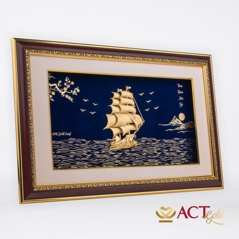 Quà tặng tranh Thuyền dát vàng 24k ACT GOLD ISO 9001:2015 (Mẫu 27)