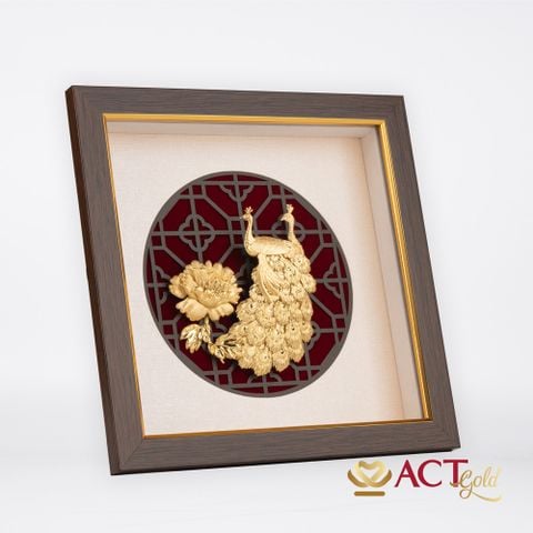 Quà tặng tranh Đôi chim công dát vàng 24k ACT GOLD ISO 9001:2015 (Mẫu 2)