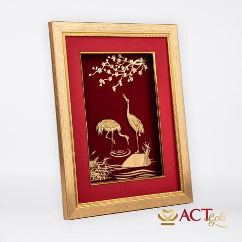 Quà tặng Tranh Đôi Chim Hạc dát vàng 24k ACT GOLD ISO 9001:2015