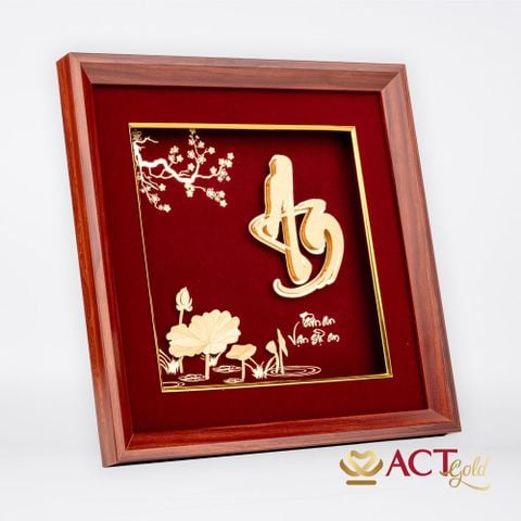 Quà tặng Tranh Chữ An Hoa Sen dát vàng 24k ACT GOLD ISO 9001:2015