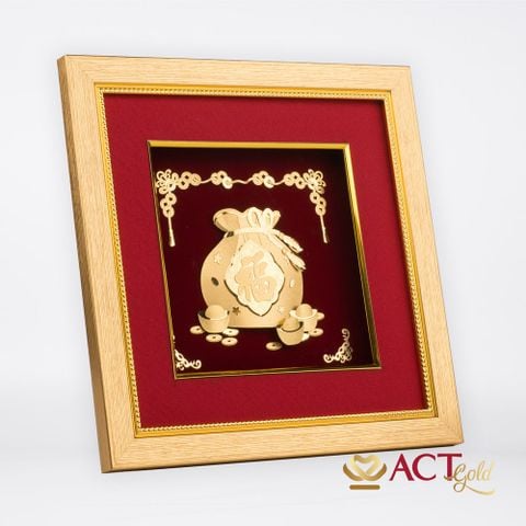 Quà tặng Tranh túi tài lộc dát vàng 24k ACT GOLD ISO 9001:2015
