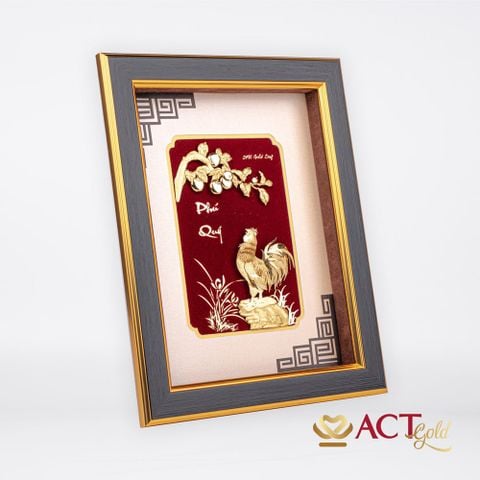 Quà tặng Tranh Gà trống dát vàng 24k ACT GOLD ISO 9001:2015