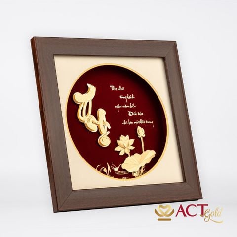 Quà tặng Tranh Chữ Thọ Hoa Sen dát vàng 24k ACT GOLD ISO 9001:2015
