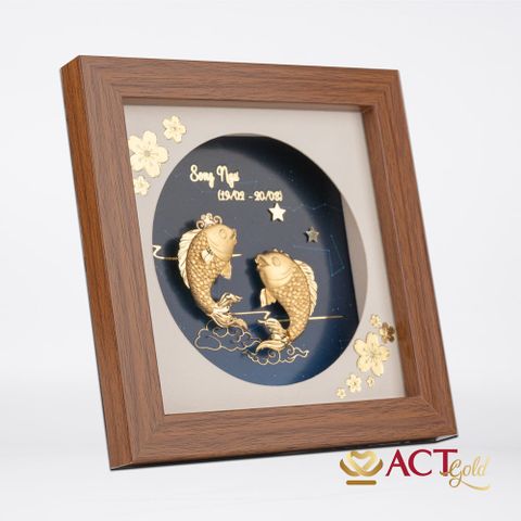 Quà tặng Tranh Cung Song Ngư dát vàng 24k ACT GOLD ISO 9001:2015