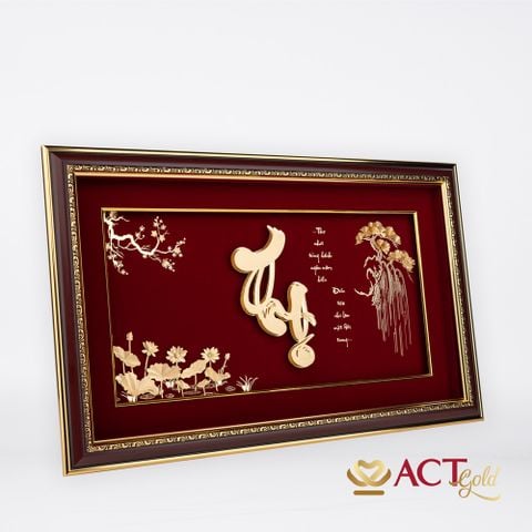 Quà tặng Tranh Chữ Thọ Hoa Sen dát vàng 24k ACT GOLD ISO 9001:2015