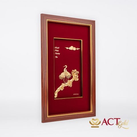 Quà tặng tranh Đôi Hạc dát vàng 24k ACT GOLD ISO 9001:2015 (Mẫu 1)