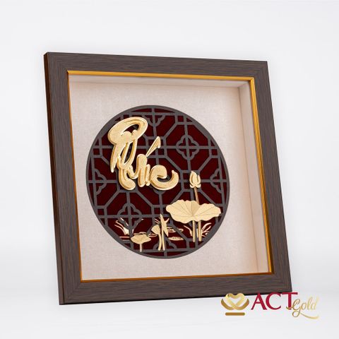 Quà tặng Tranh chữ Phúc hoa Sen dát vàng 24k ACT GOLD ISO 9001:2015