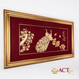 Quà tặng tranh Đôi Chim Công dát vàng 24k ACT GOLD ISO 9001:2015 (Mẫu 10)