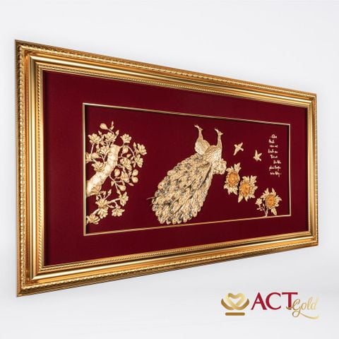 Quà tặng tranh Đôi Chim Công dát vàng 24k ACT GOLD ISO 9001:2015 (Mẫu 10)