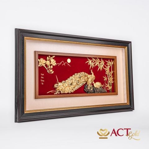 Quà tặng tranh Đôi Chim Công dát vàng 24k ACT GOLD ISO 9001:2015 (Mẫu 8)