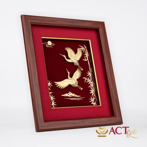 Quà tặng Tranh Đôi Chim Hạc dát vàng 24k ACT GOLD ISO 9001:2015