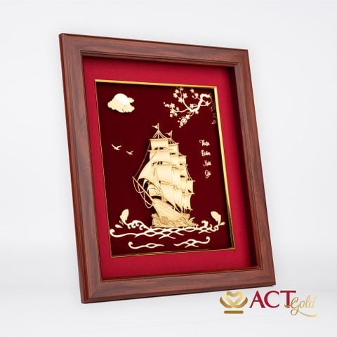 Quà tặng tranh Thuyền dát vàng 24k ACT GOLD ISO 9001:2015