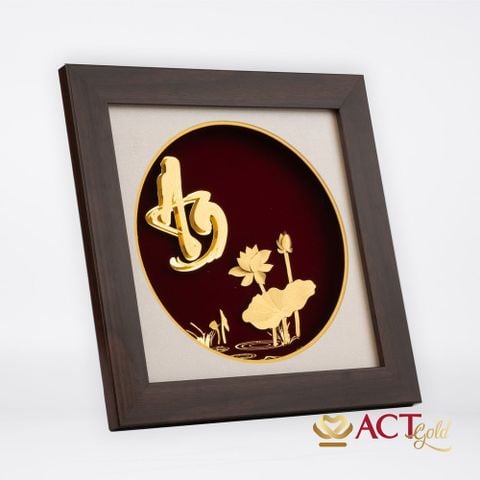 Quà tặng tranh Chữ An Hoa Sen dát vàng 24k ACT GOLD ISO 9001:2015