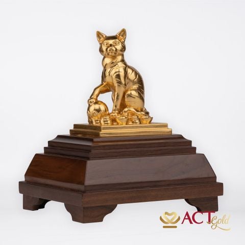 Quà tặng Tượng Mèo Phú Quý dát vàng 24k ACT GOLD ISO 9001:2015