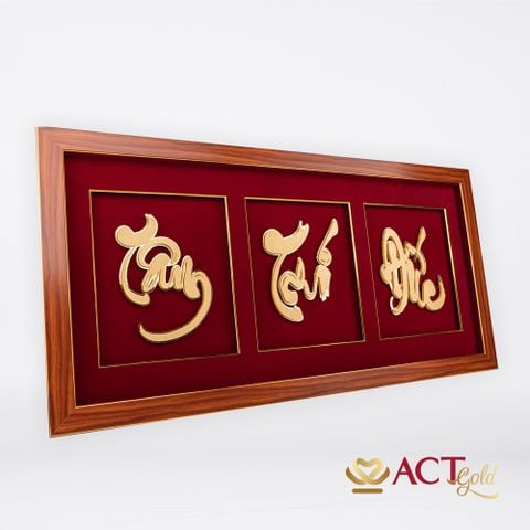 Quà tặng Tranh Chữ Tâm Trí Đức dát vàng 24k ACT GOLD ISO 9001:2015