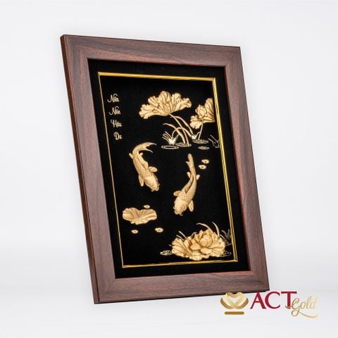 Quà tặng tranh Cá Chép Hoa Sen dát vàng 24k ACT GOLD ISO 9001:2015