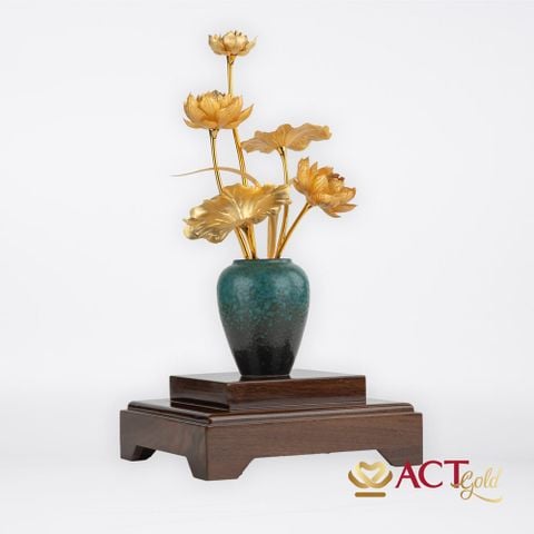 Quà tặng Bình Sen 5 Cành dát vàng 24k ACT GOLD ISO 9001:2015