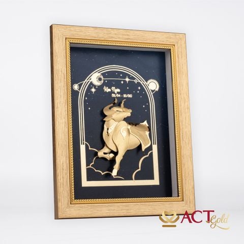 Quà tặng Tranh Cung Kim Ngưu dát vàng 24k ACT GOLD ISO 9001:2015