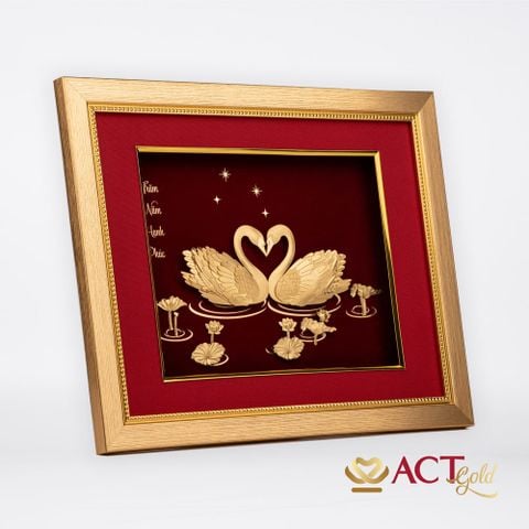 Quà tặng tranh Đôi Thiên Nga dát vàng 24k ACT GOLD ISO 9001:2015 (Mẫu 4)
