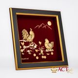 Quà tặng tranh Đàn Gà dát vàng 24k ACT GOLD ISO 9001:2015