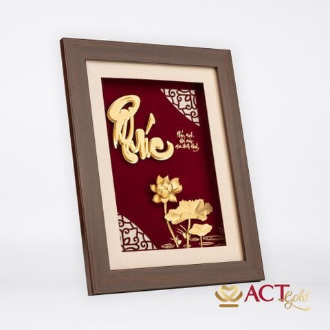 Quà tặng Tranh chữ Phúc hoa Sen dát vàng 24k ACT GOLD ISO 9001:2015