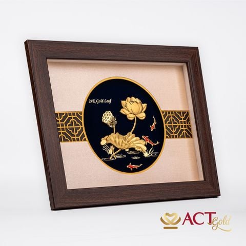 Quà tặng tranh Hoa Sen dát vàng 24k ACT GOLD ISO 9001:2015