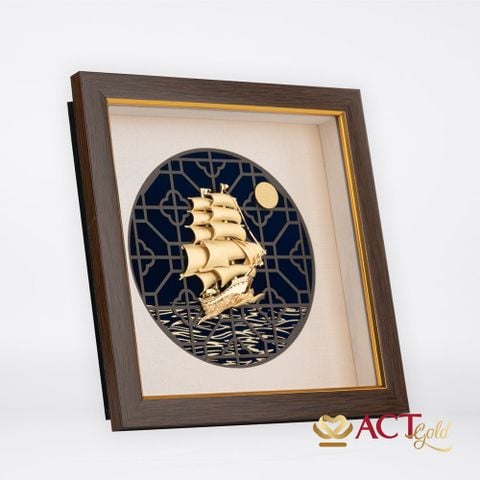 Quà tặng tranh Thuyền dát vàng 24k ACT GOLD ISO 9001:2015 (Mẫu 2)