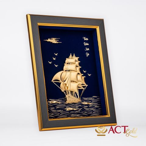 Quà tặng tranh Thuyền dát vàng 24k ACT GOLD ISO 9001:2015 (Mẫu 9)