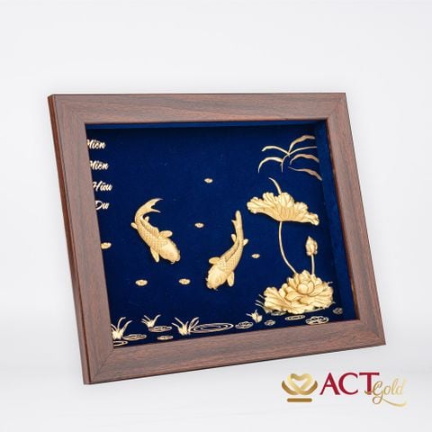Quà tặng tranh Cá Chép Hoa Sen dát vàng 24k ACT GOLD ISO 9001:2015