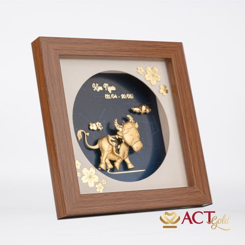 Quà tặng Tranh Cung Kim Ngưu dát vàng 24k ACT GOLD ISO 9001:2015