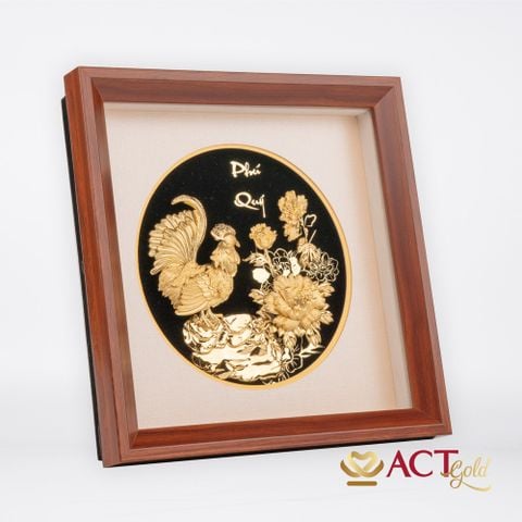Quà tặng Tranh Gà trống dát vàng 24k ACT GOLD ISO 9001:2015