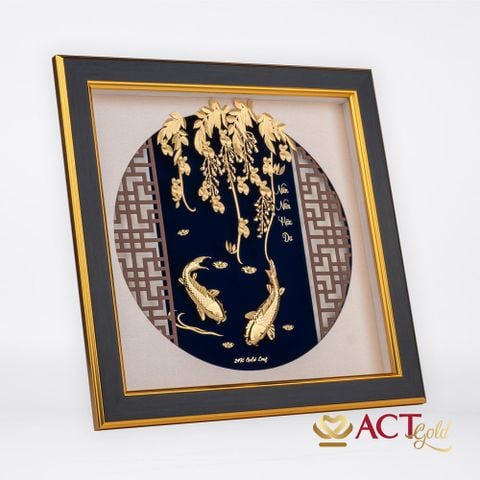 Quà tặng tranh Cá Chép Hoa Tử Đằng dát vàng 24k ACT GOLD ISO 9001:2015