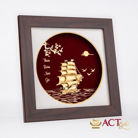 Quà tặng tranh Thuyền dát vàng 24k ACT GOLD ISO 9001:2015