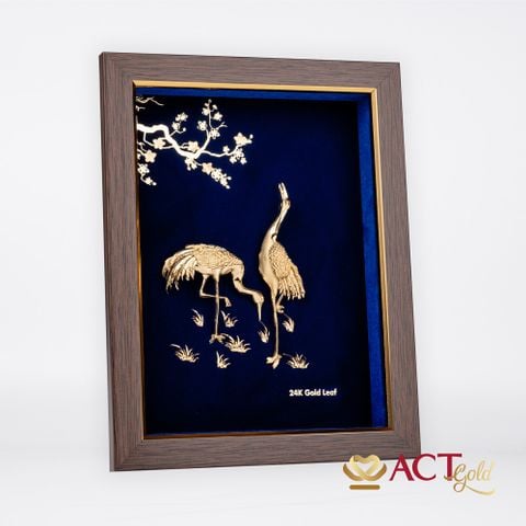 Quà tặng tranh Đôi Chim Hạc dát vàng 24k ACT GOLD ISO 9001:2015