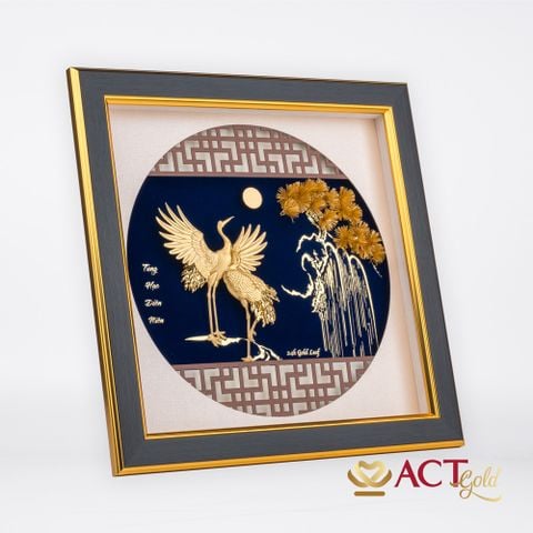 Quà tặng tranh Đôi Chim Hạc dát vàng 24k ACT GOLD ISO 9001:2015 (Mẫu 2)