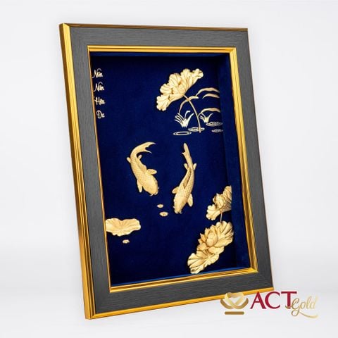 Quà tặng tranh Cá Chép Hoa Sen dát vàng 24k ACT GOLD ISO 9001:2015 (Mẫu 5)