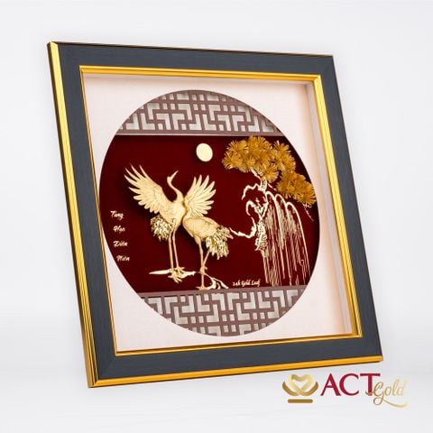 Quà tặng tranh Đôi Chim Hạc dát vàng 24k ACT GOLD ISO 9001:2015