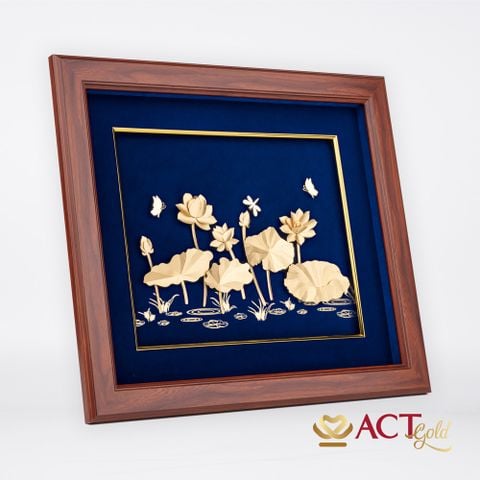 Quà tặng Tranh Hoa Sen dát vàng 24k ACT GOLD ISO 9001:2015