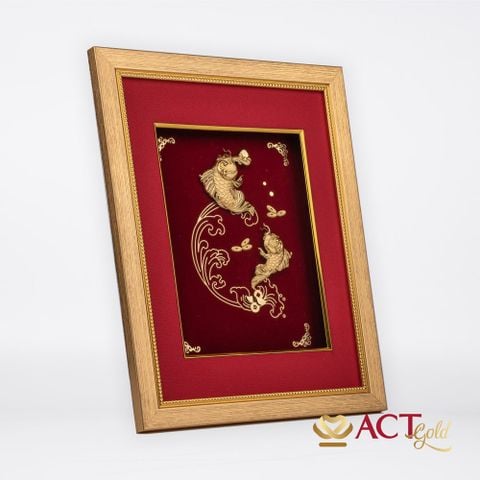 Tranh Cá Chép Vượt Vũ Môn dát vàng 24k ACT GOLD ISO 9001:2015 (Mẫu 4)