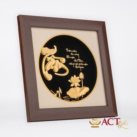 Quà tặng Tranh Chữ Tâm Hoa Sen dát vàng 24k ACT GOLD ISO 9001:2015 (Mẫu 2)