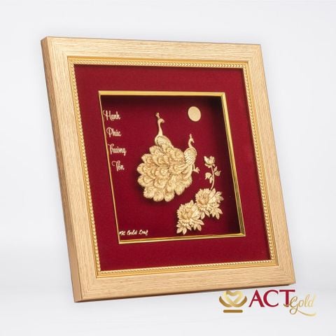 Quà tặng tranh Đôi Chim Công dát vàng 24k ACT GOLD ISO 9001:2015 (Mẫu 3)