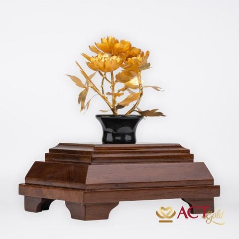 Quà Tặng Chậu Hoa Mẫu Đơn dát vàng 24k ACT GOLD ISO 9001:2015