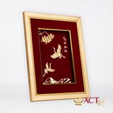 Quà tặng Tranh Đôi Chim Hạc dát vàng 24k ACT GOLD ISO 9001:2015